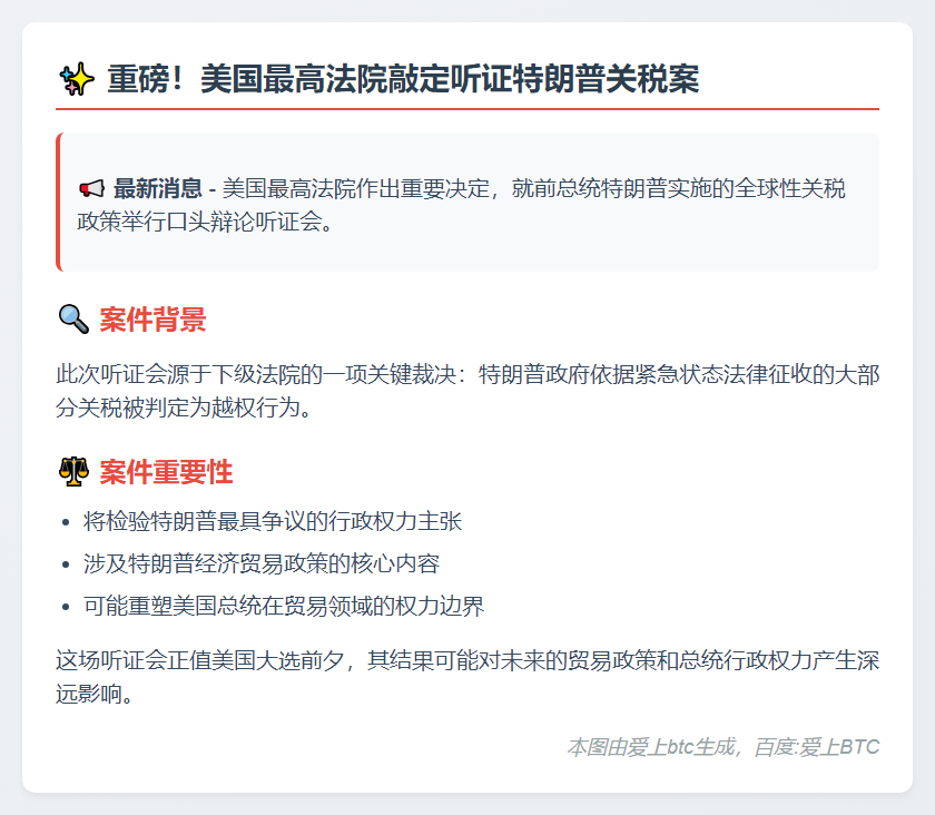 最高法院11月5日审理特朗普关税案