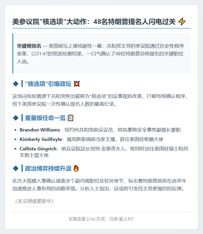 美参院一次性确认48名特朗普提名人