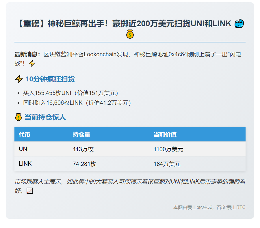 巨鲸再购UNI与LINK