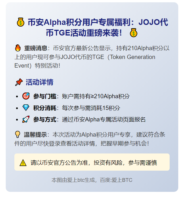 币安JOJO TGE需210Alpha积分