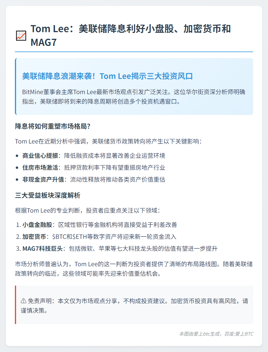 Tom Lee：美联储降息利好小盘股、加密货币和MAG7