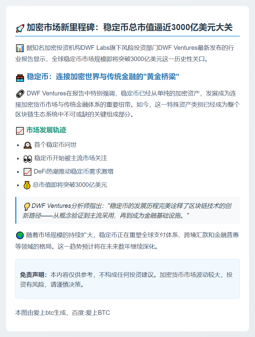 稳定币市值逼近3000亿美元