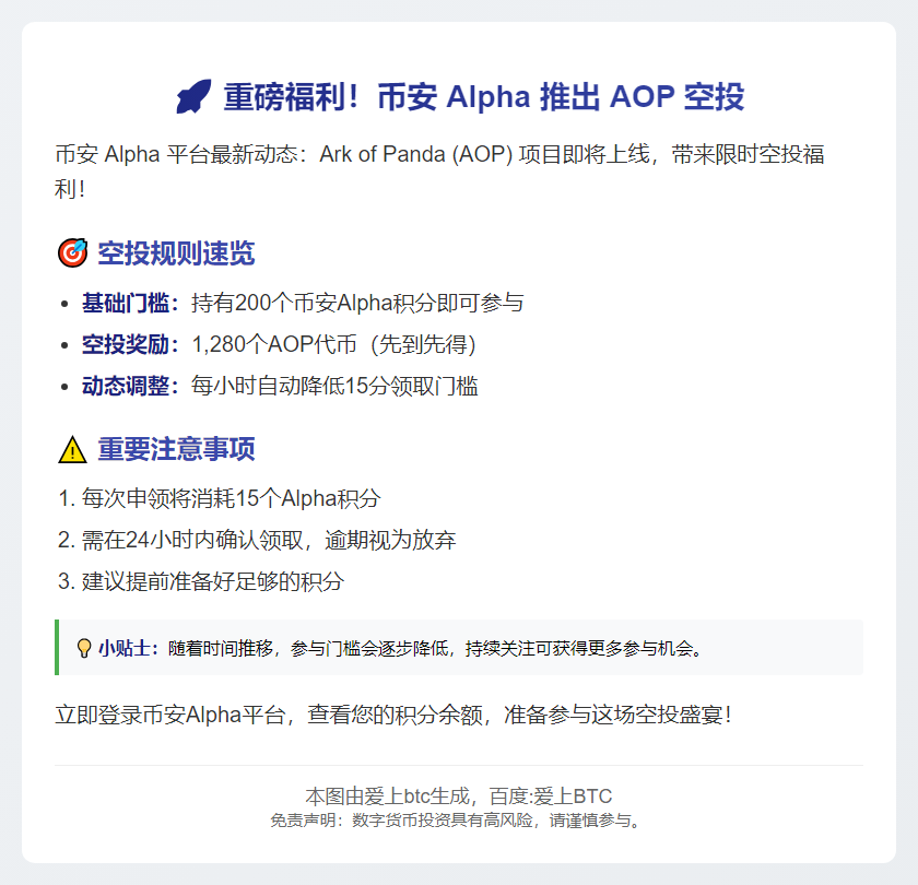 币安Alpha：AOP空投需200积分