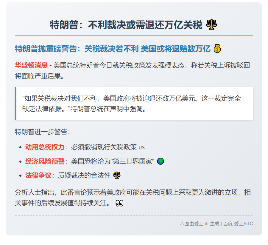 特朗普：不利裁决或需退还万亿关税