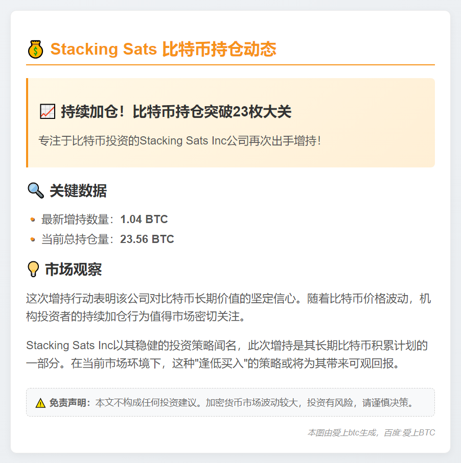 Stacking Sats持有23.56枚BTC