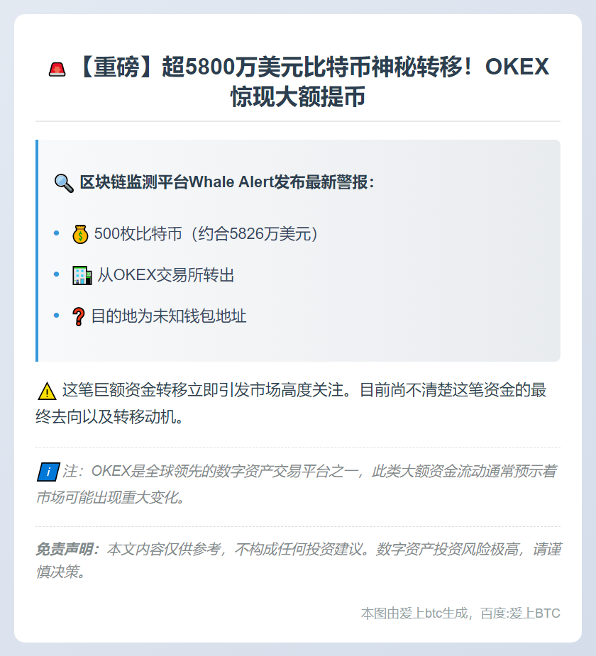 OKEX转出500枚比特币至未知钱包