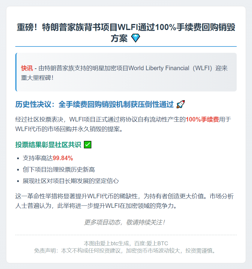 WLFI提案：100%手续费回购销毁
