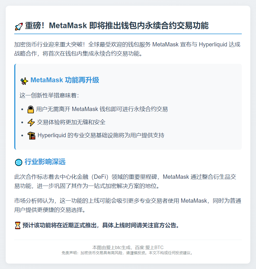 MetaMask 钱包将支持永续合约交易