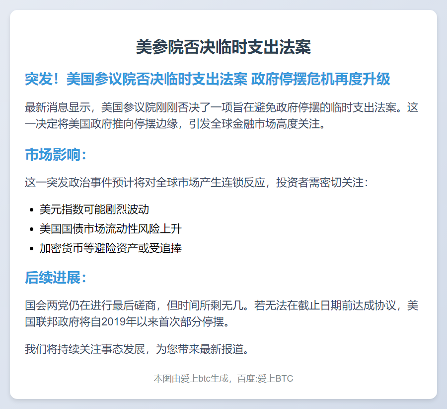 美参院否决临时支出法案