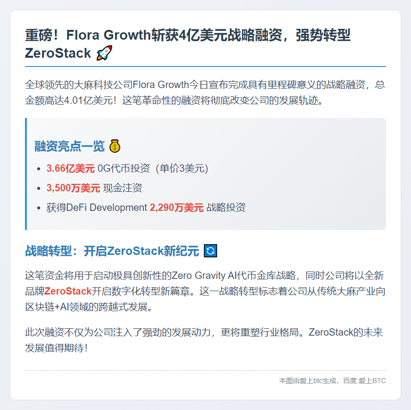 Flora Growth获4亿美元融资