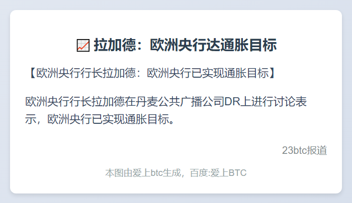 拉加德：欧洲央行达通胀目标