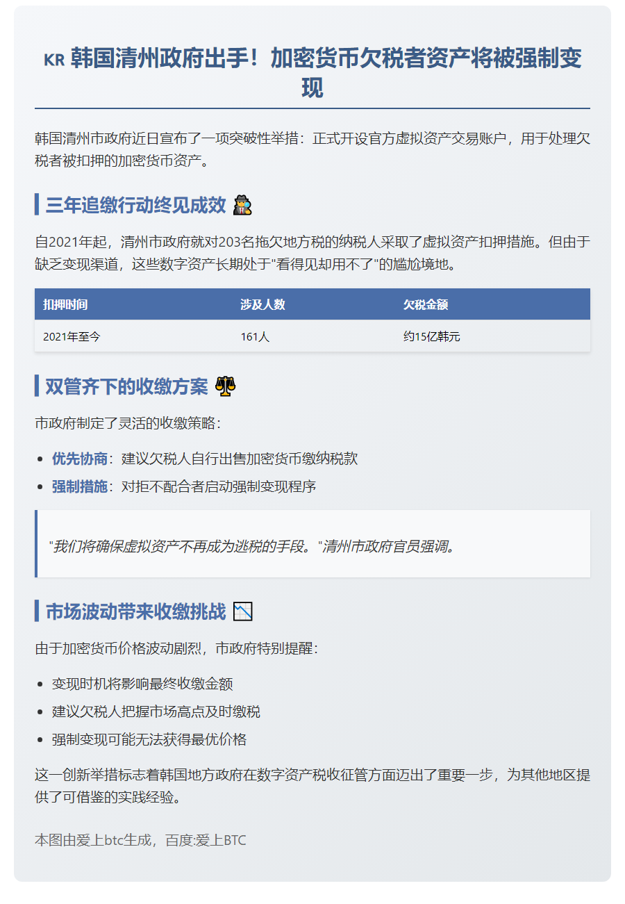 韩国清州出售欠税者缴获的加密货币