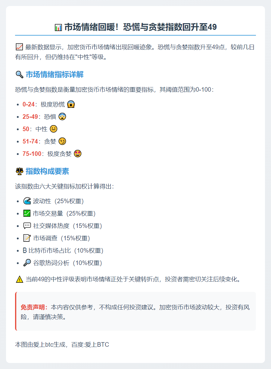 恐慌贪婪指数49，维持中性