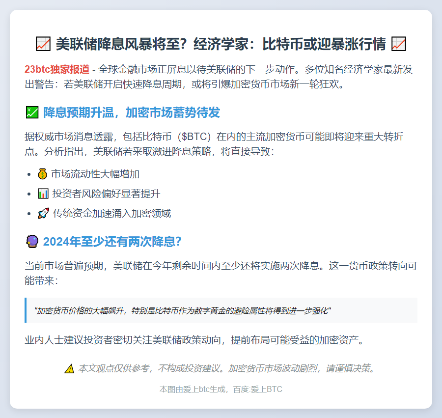美联储降息或推高比特币价格