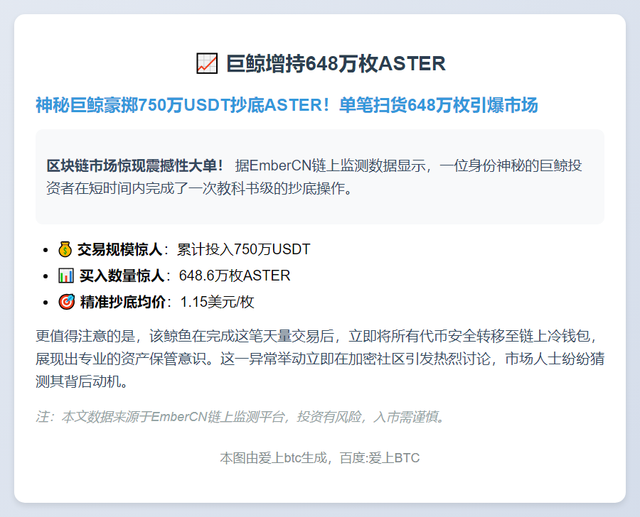 巨鲸增持648万枚ASTER