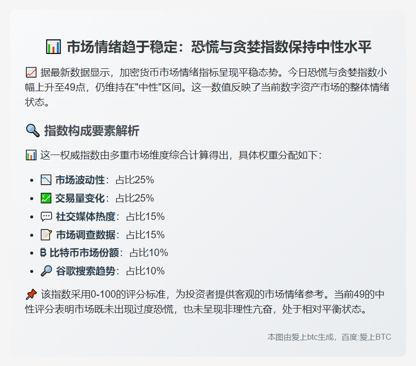 恐慌贪婪指数49，维持中性