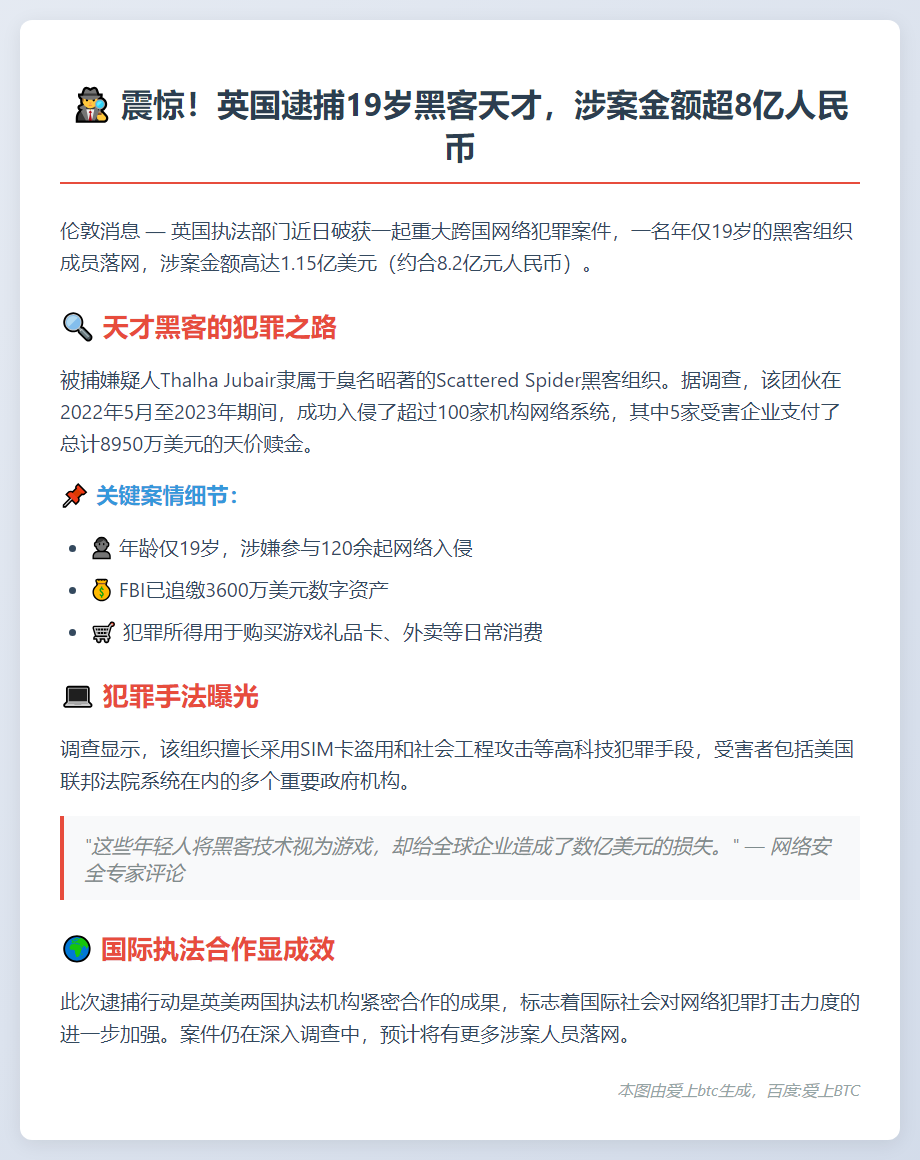 英警方逮捕勒索1.15亿美元黑客少年