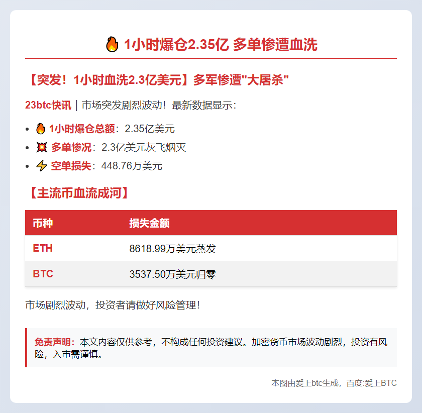 1小时爆仓2.35亿 多单惨遭血洗