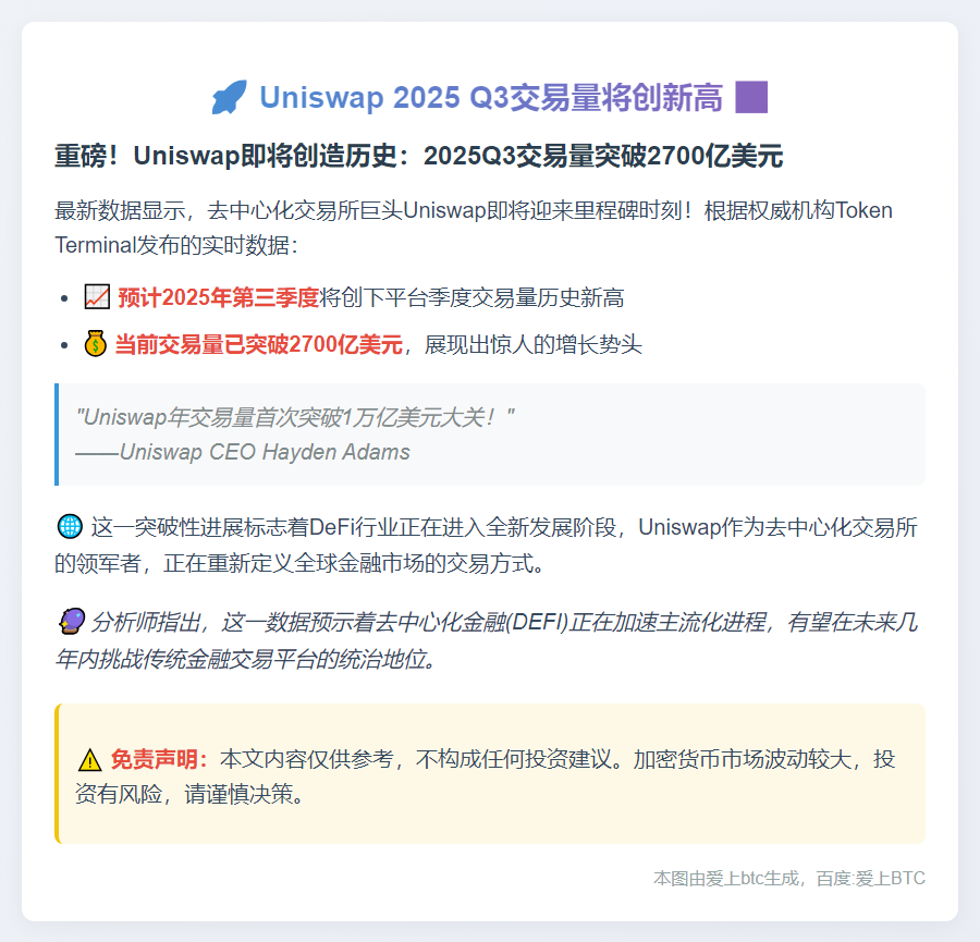 Uniswap 2025 Q3交易量将创新高