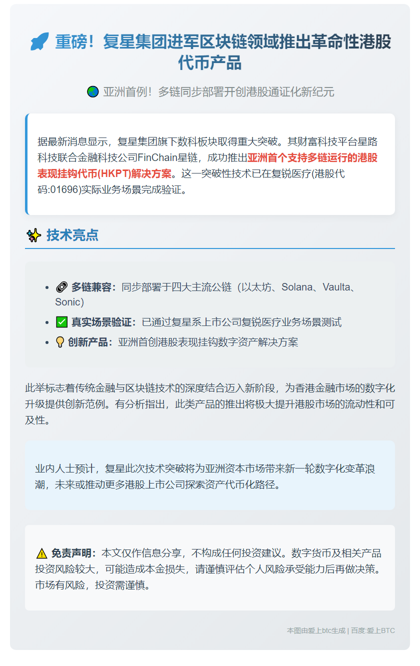复星推港股挂钩代币 多链部署