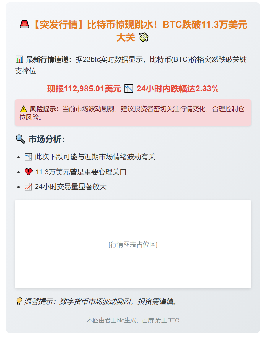 BTC跌破11.3万美元
