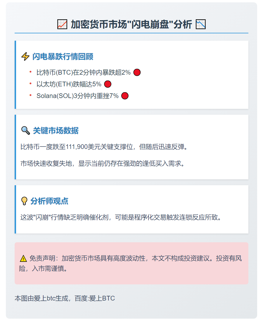 加密货币短线暴跌后反弹，原因不明