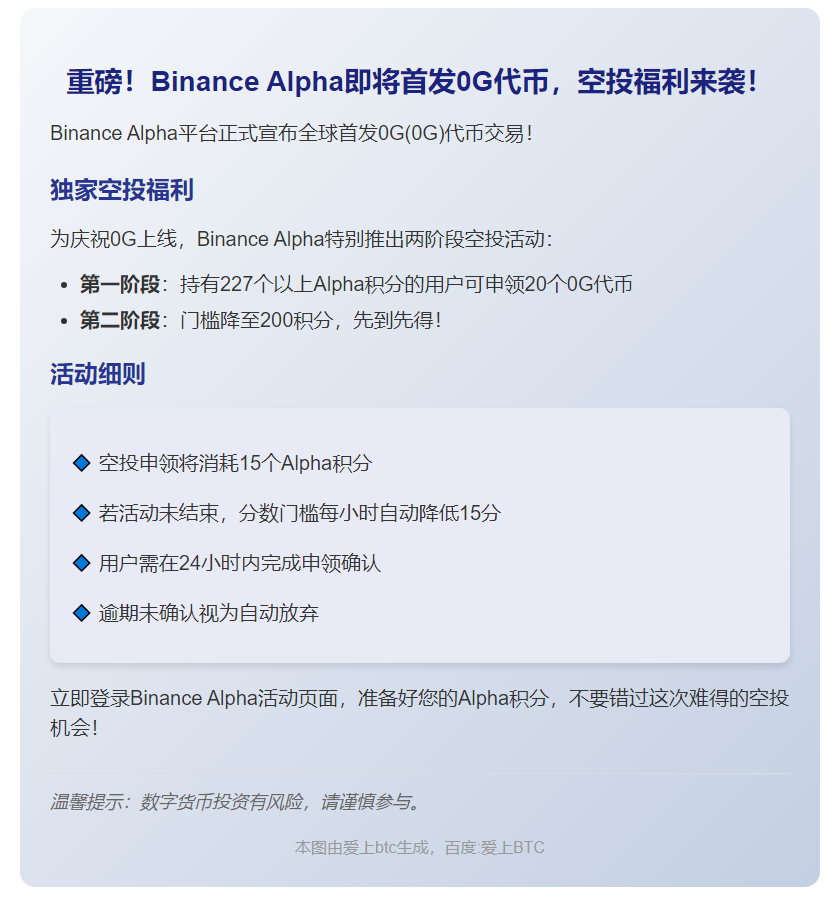 "Binance Alpha 9月22日上线0G，空投需227分"