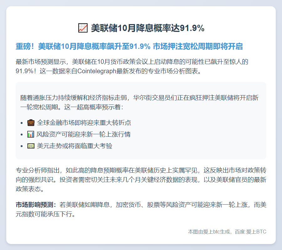美联储10月降息概率达91.9%