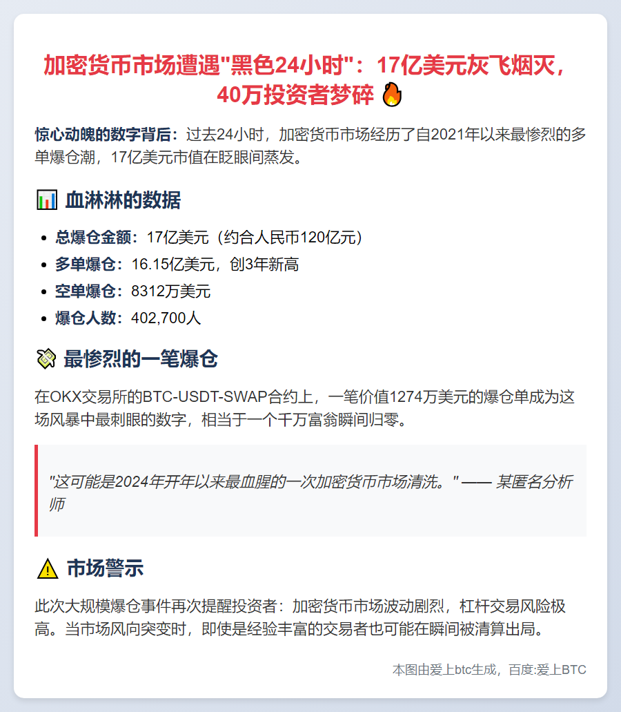 24小时爆仓17亿，40万人遭殃