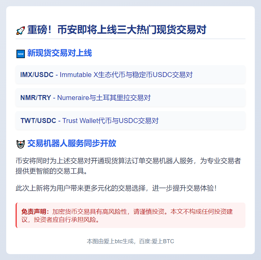 币安9月23日上线三组新现货交易对