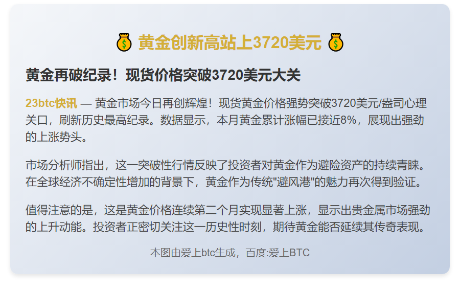 黄金创新高站上3720美元