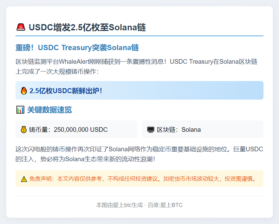 USDC增发2.5亿枚至Solana链