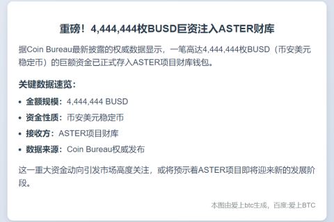 444万BUSD存入ASTER财库