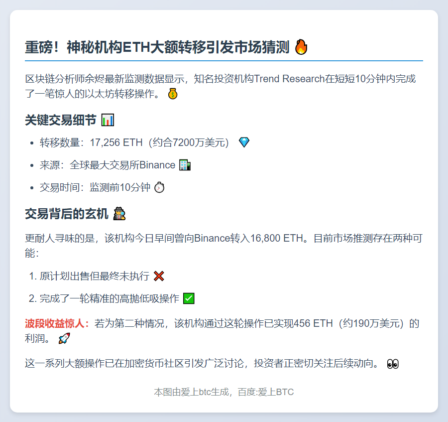 Binance转出1.7万枚ETH