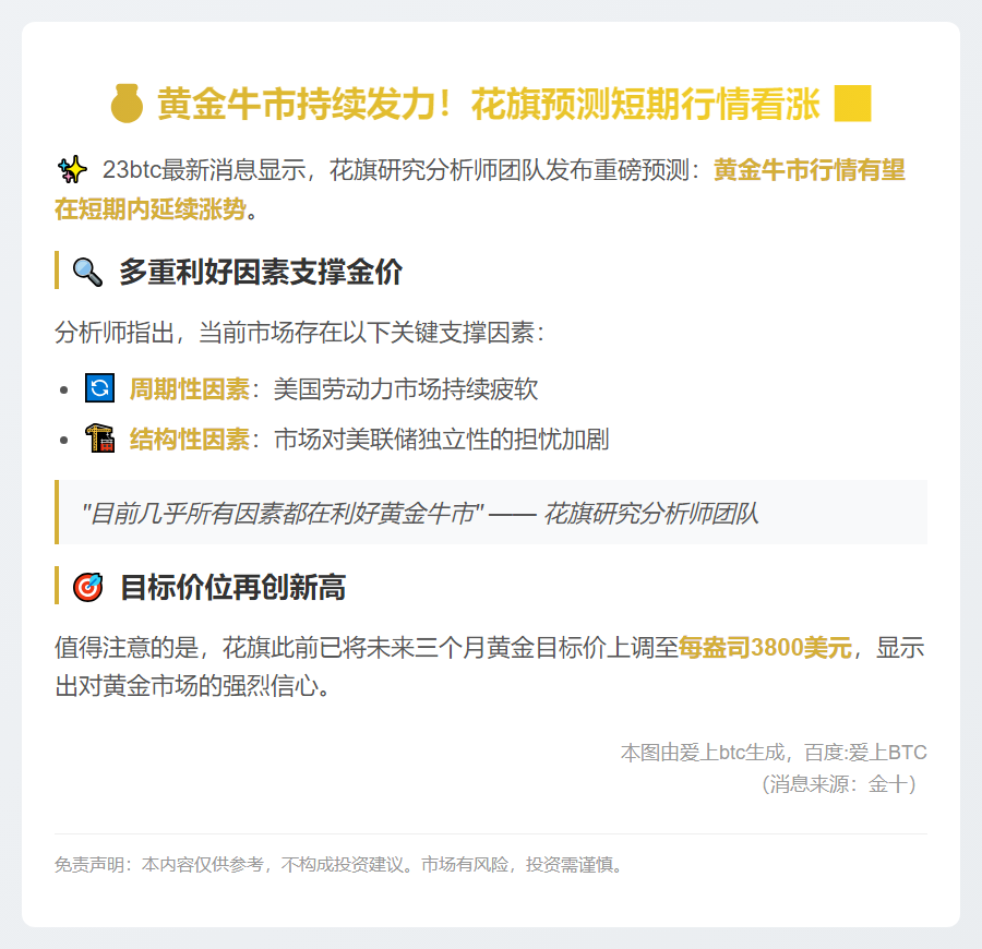 花旗：黄金牛市短期或延续