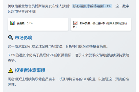 博斯蒂克：年底核心通胀或达3.1%
