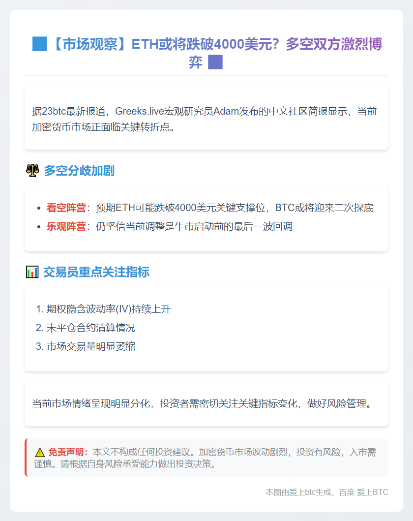 看空派：ETH或跌破4000，BTC二次探底