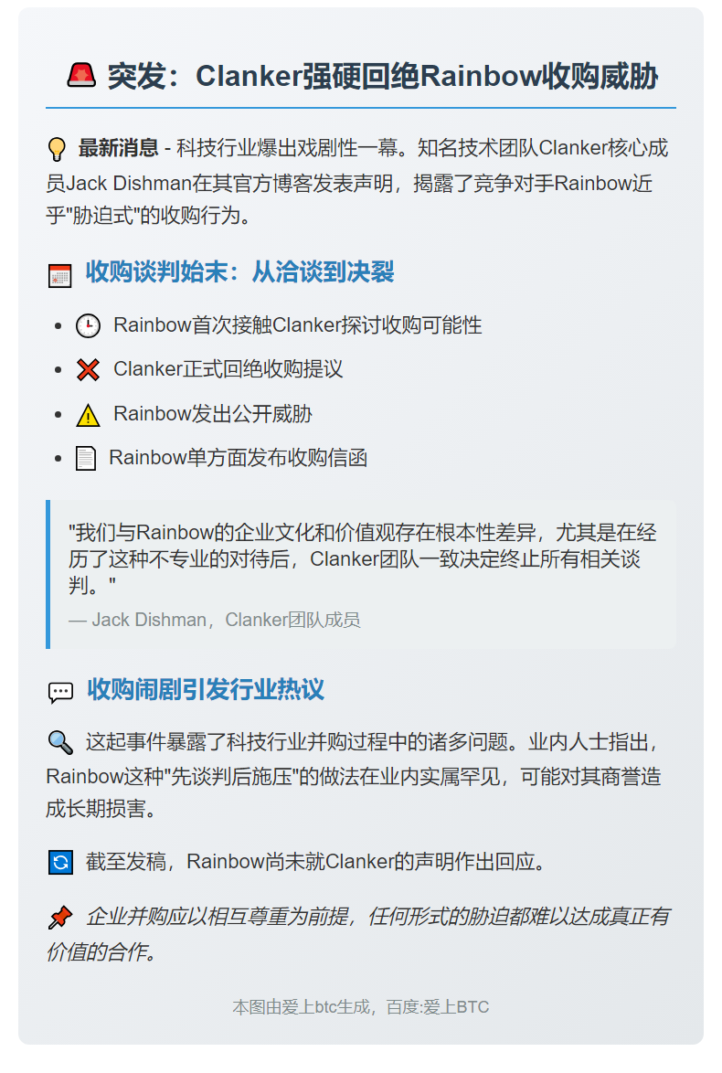 Clanker拒Rainbow收购