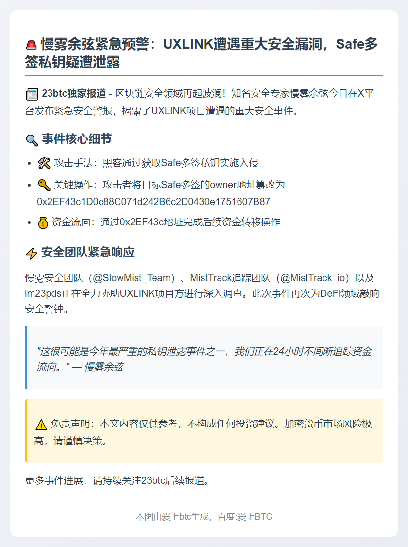 UXLINK黑客攻击：Safe多签私钥泄露致盗