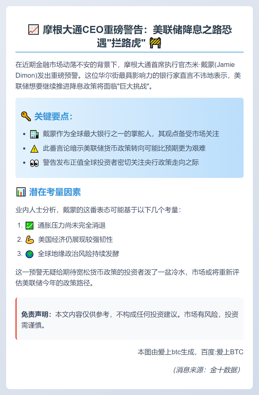 戴蒙：美联储降息难