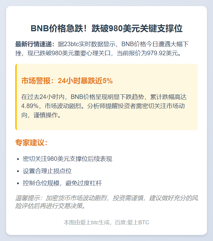 BNB跌破980美元