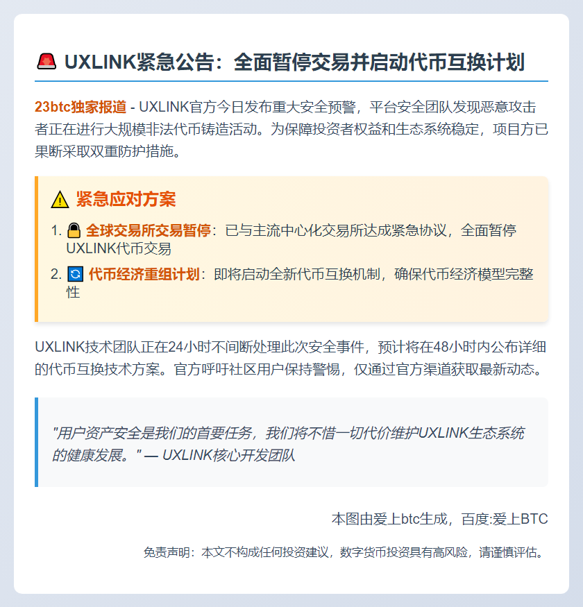 UXLINK暂停CEX交易，启动代币互换