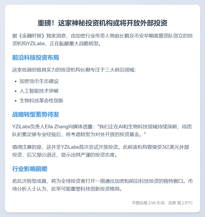 YZiLabs或开放外部投资