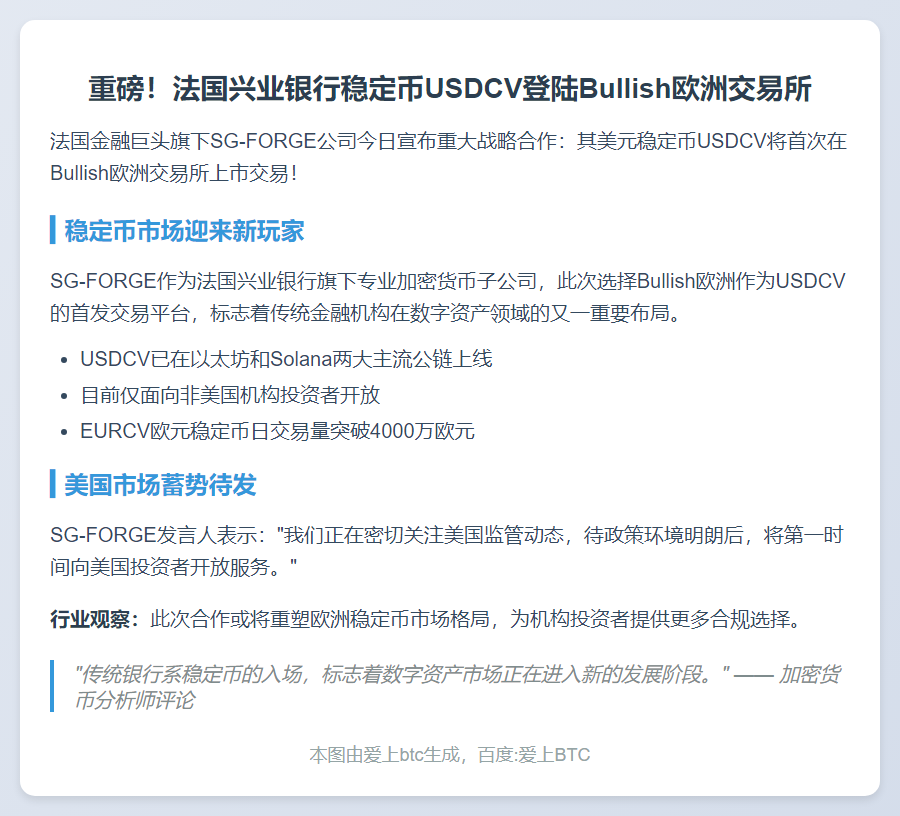 法兴银行选Bullish欧洲首发USDCV