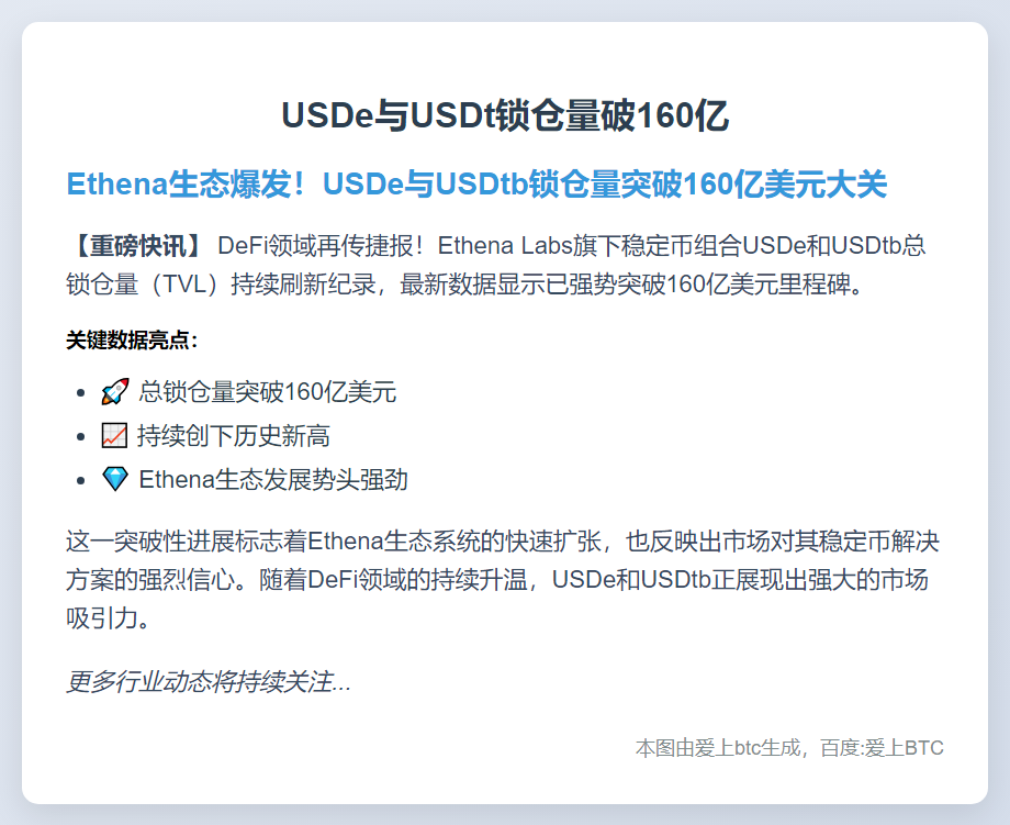 USDe与USDt锁仓量破160亿