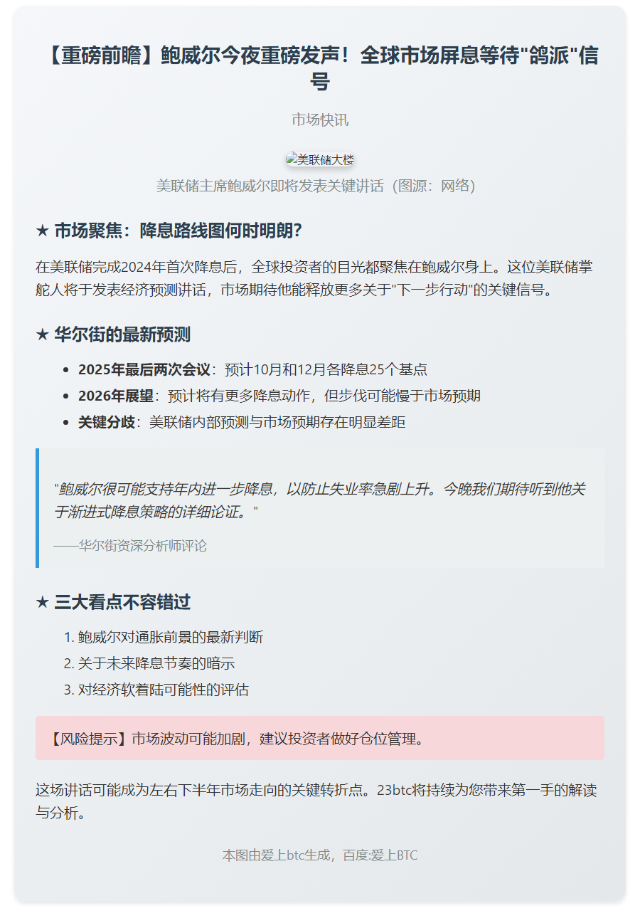 鲍威尔今夜讲话：市场期待鸽派信号