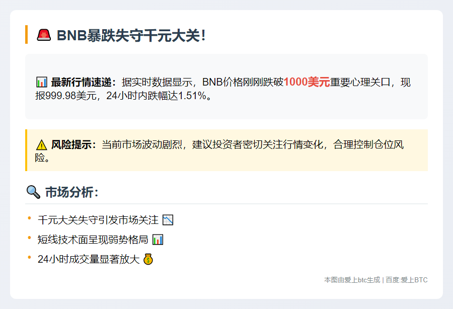 BNB跌破千元