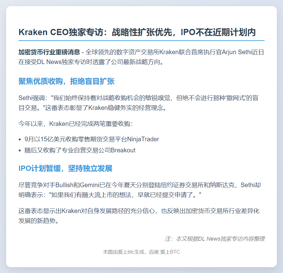 Kraken CEO：暂不IPO，专注收购