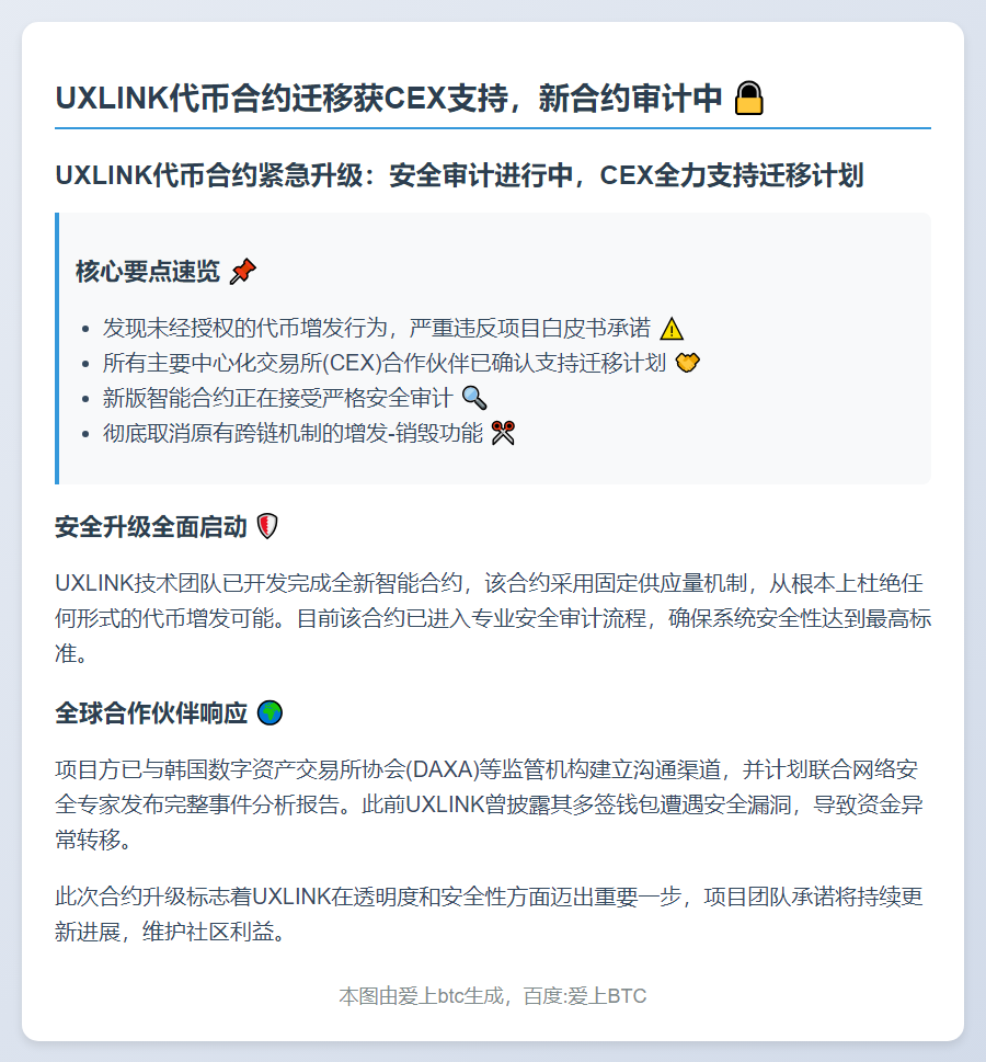 UXLINK代币合约迁移获CEX支持，新合约审计中