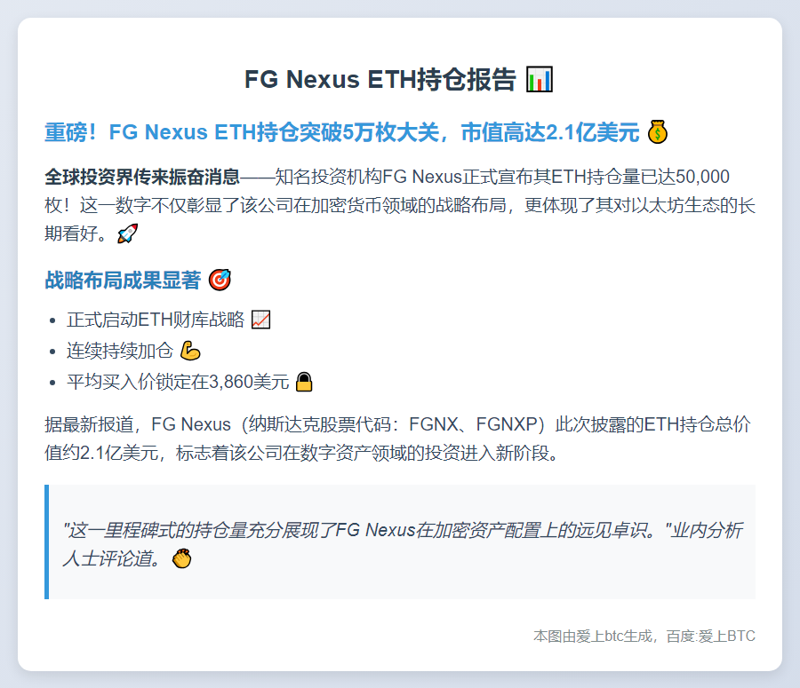 FG Nexus 持有 5 万枚 ETH